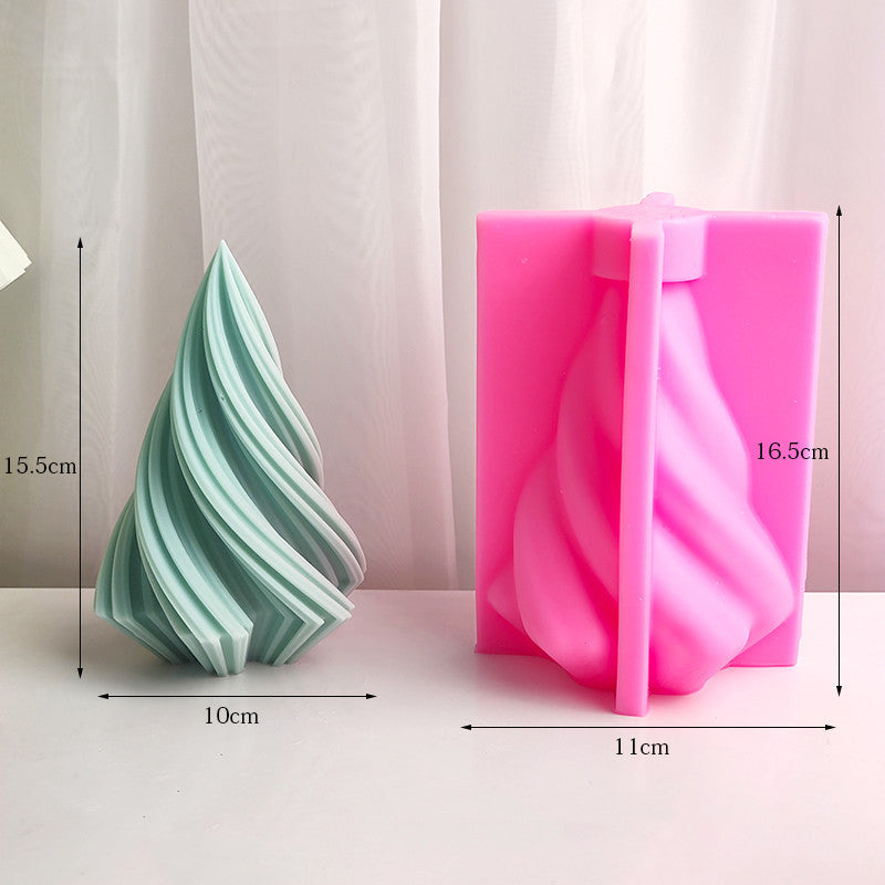 Large Rotary Cone Candle Mold DIY Christmas Tree Geometric Striped Soap Aromatherapy Resin Plaster Making Mould Home Decor Gift