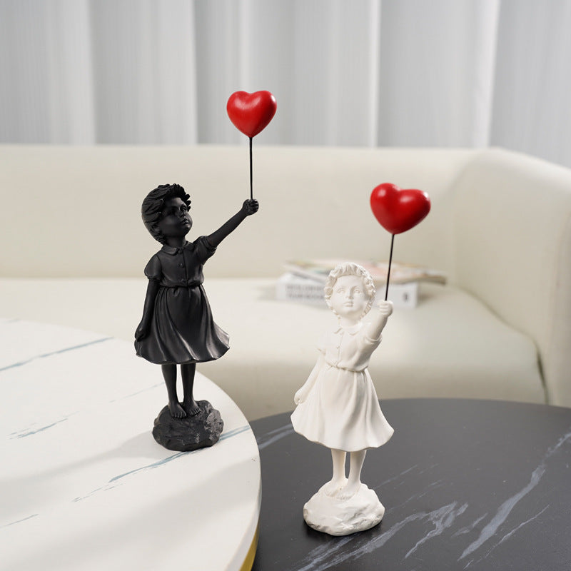 Little Girl With Balloon Art Sculpture Living Room Decorations Decoration Resin