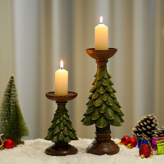 Resin Wooden Christmas Tree Candle Holder Base Figurine Christmas Decorations Candlestick Craft Home Living Room Decor