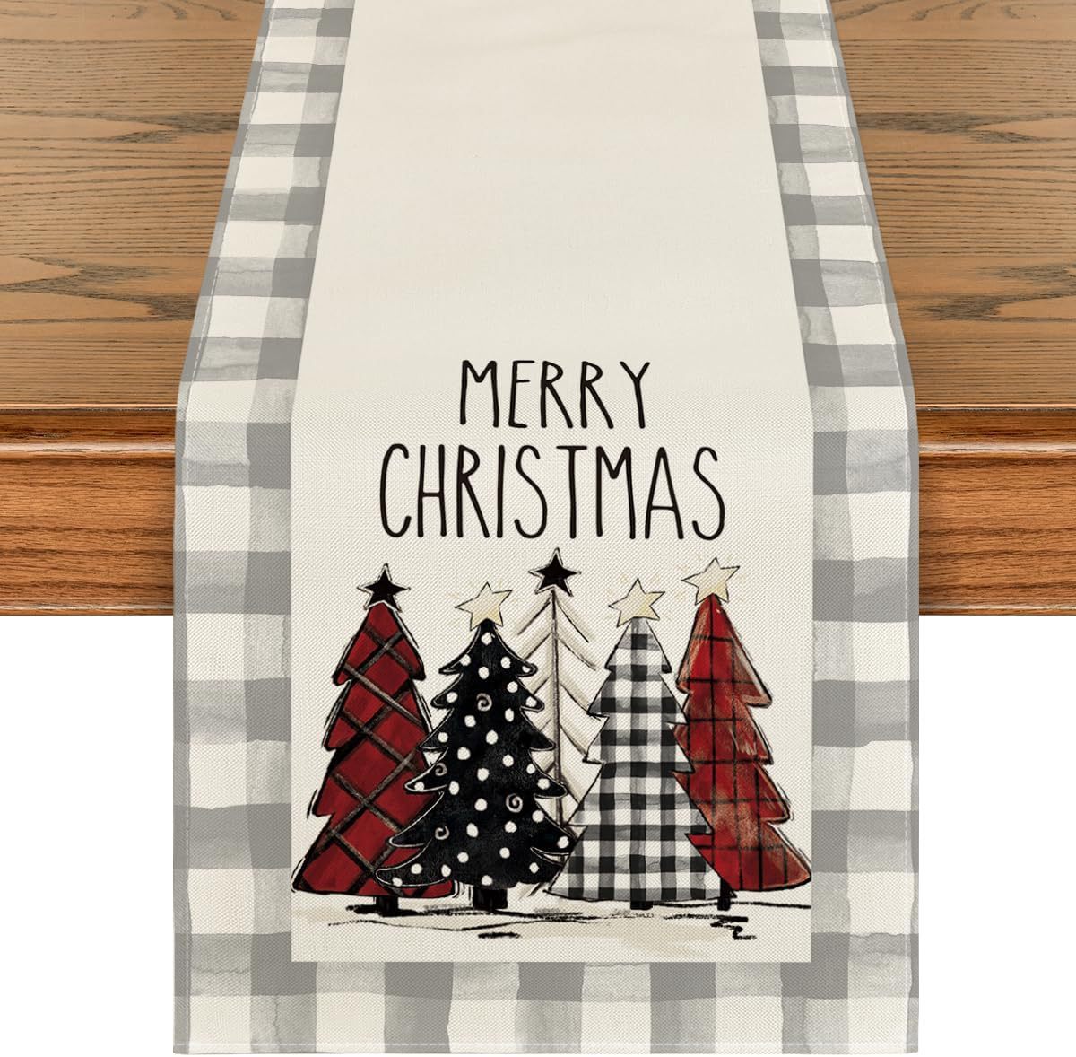 Christmas Trees Merry Xmas Table Runner, Seasonal Winter Holiday Kitchen Dining Table Decoration For Indoor Outdoor Home Party Decor 13 X 72 Inch